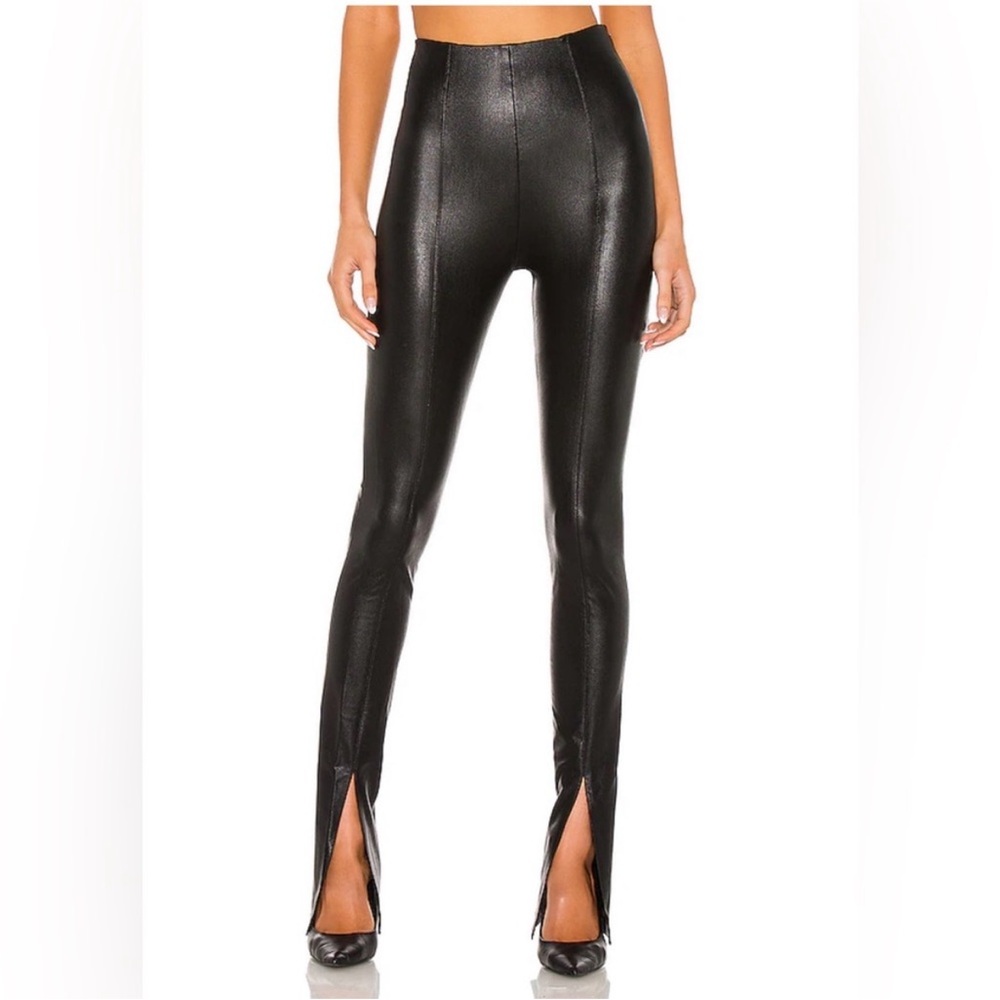 Amanda Uprichard Black faux leather Leggings with slit detail